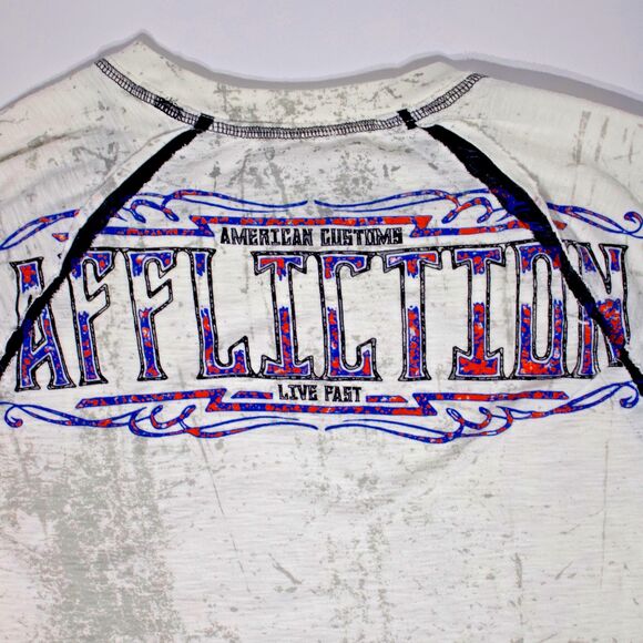 Affliction Native American Customs Live Fast White Long Sleeve T-Shirt Men Sz. M - Picture 7 of 11